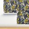 Nature Animals Botanical Foliage Floral Rabbit Fox Dark Background Custom Removable Wallpaper by Spoonflower Peel & Stick Wallpaper 2FT Wide
